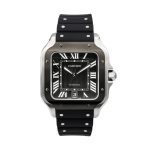 1:1 Cartier Santos clone with a black bezel and a black FKM rubber strap, front view