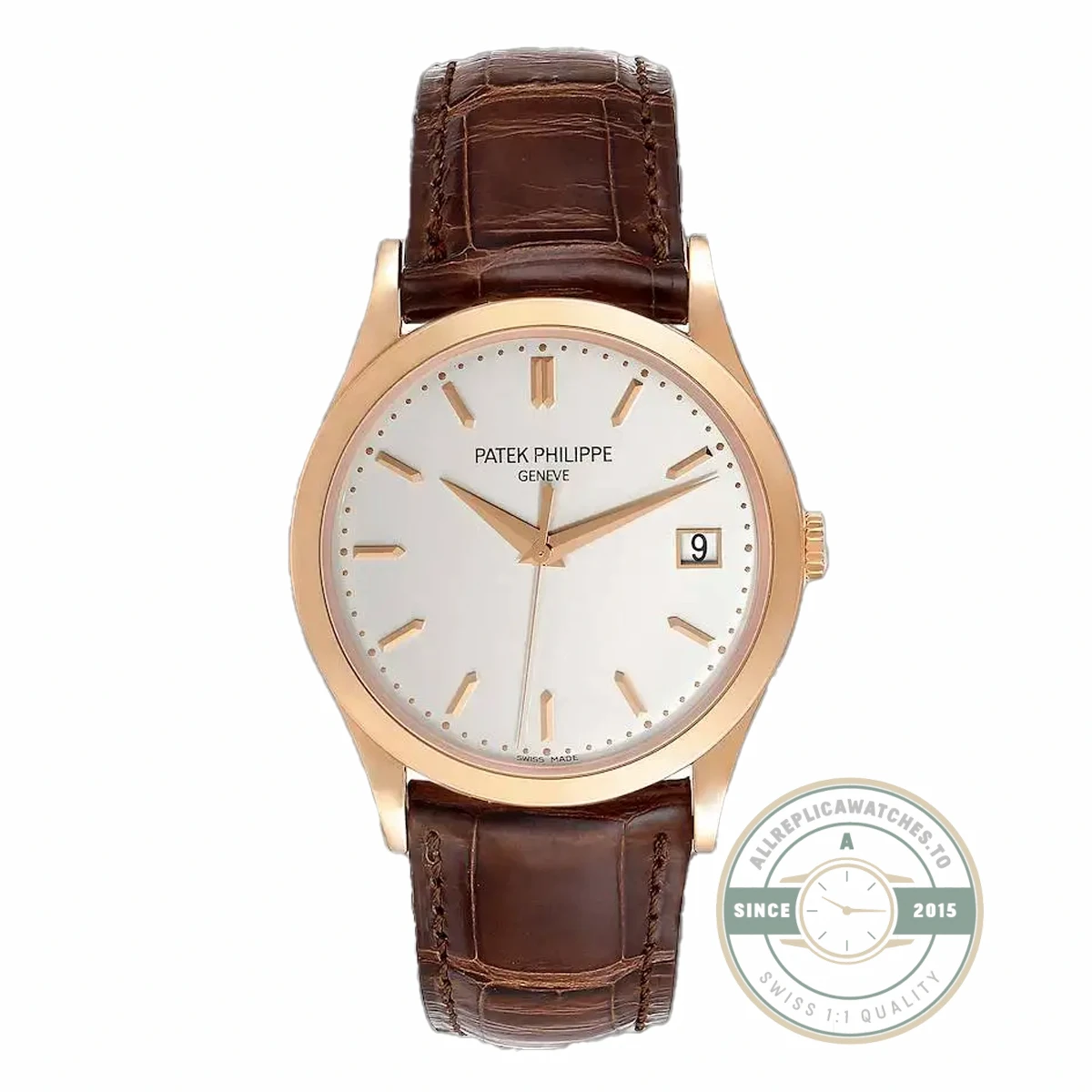 Superclone Patek Philippe Calatrava Dial White 40 mm, Rose Gold Plated - Affordable Luxury Replica Timepiece