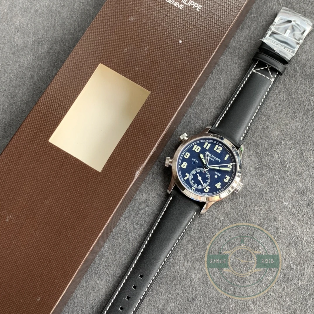 Replica Complications 5524G-001 Patek Philippe CALATRAVA PILOT TRAVEL TIME. 42 mm, White Gold, Blue Dial