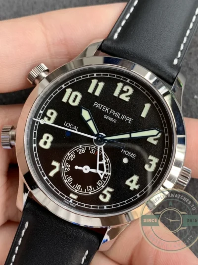 Replica Complications 5524G-001 Patek Philippe CALATRAVA PILOT TRAVEL TIME. 42 mm, White Gold, Black Dial