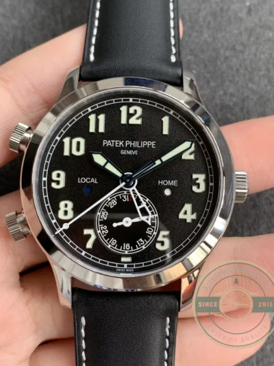 Replica Complications 5524G-001 Patek Philippe CALATRAVA PILOT TRAVEL TIME. 42 mm, White Gold, Black Dial