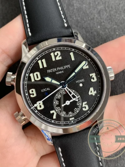 Replica Complications 5524G-001 Patek Philippe CALATRAVA PILOT TRAVEL TIME. 42 mm, White Gold, Black Dial
