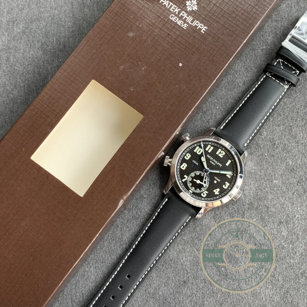 Replica Complications 5524G-001 Patek Philippe CALATRAVA PILOT TRAVEL TIME. 42 mm, White Gold, Black Dial