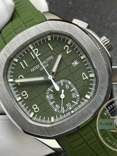 Replica Aquanaut 5968A-001 Patek Philippe Chronograph 42.2 mm, Steel, 5968A-001 Green Strap - Affordable Luxury Replica Timepiece
