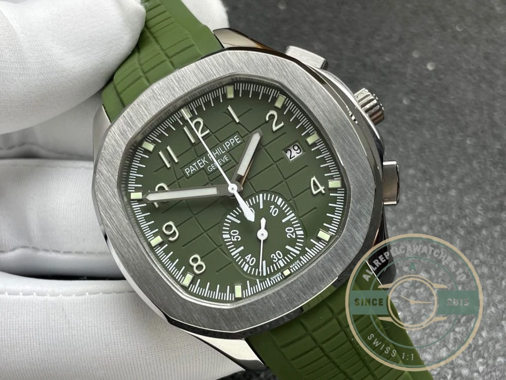 Replica Aquanaut 5968A-001 Patek Philippe Chronograph 42.2 mm, Steel, 5968A-001 Green Strap - Affordable Luxury Replica Timepiece