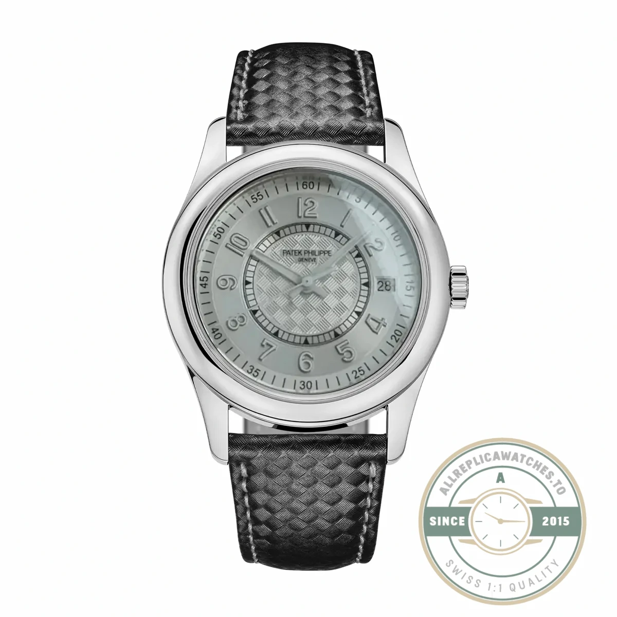 Replica Calatrava 6007G-014 Patek Philippe DATE, SWEEP SECONDS. 40 mm, Black strap, White Dial - Factory Super Clone Watch