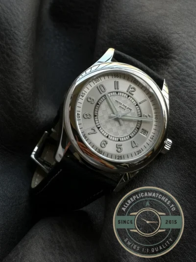 Replica Calatrava 6007G-014 Patek Philippe DATE, SWEEP SECONDS. 40 mm, Black strap, White Dial - Budget Luxury Replica Watch