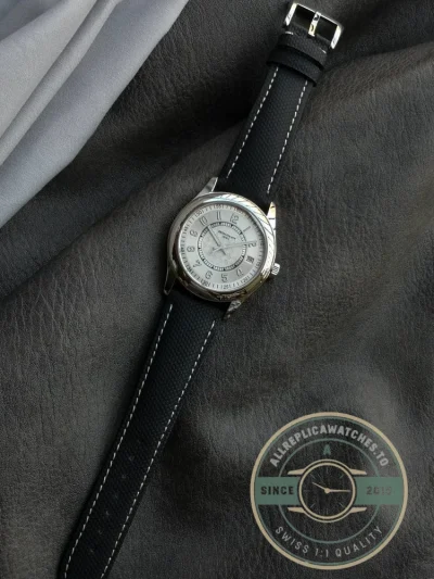 Replica Calatrava 6007G-014 Patek Philippe DATE, SWEEP SECONDS. 40 mm, Black strap, White Dial - Swiss Movement Replica Watch