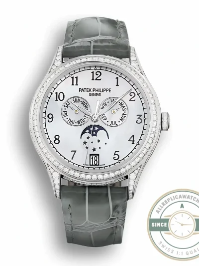 Replica Complications 4948G-010 Patek Philippe ANNUAL CALENDAR, MOON PHASES. 38 mm, White gold - Luxury Replica Watch