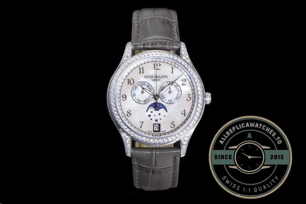 Replica Complications 4948G-010 Patek Philippe ANNUAL CALENDAR, MOON PHASES. 38 mm, White gold - Affordable Super Clone Watch