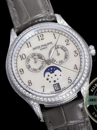 Replica Complications 4948G-010 Patek Philippe ANNUAL CALENDAR, MOON PHASES. 38 mm, White gold - Luxury Replica Watch