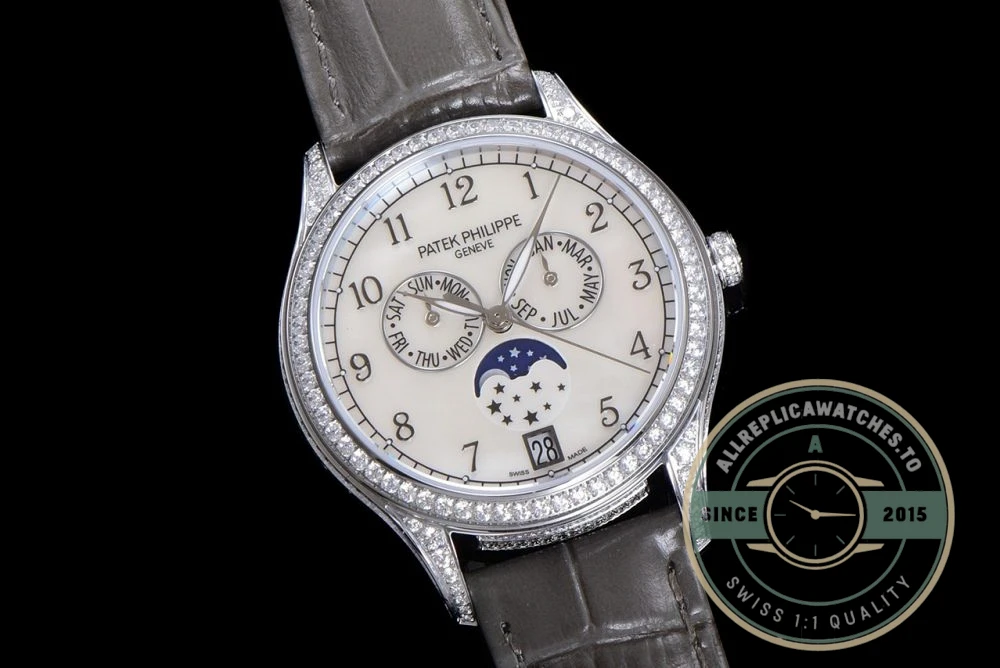 Replica Complications 4948G-010 Patek Philippe ANNUAL CALENDAR, MOON PHASES. 38 mm, White gold - Luxury Replica Watch