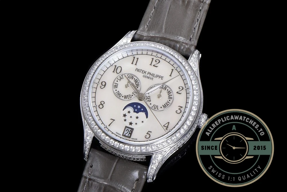 Replica Complications 4948G-010 Patek Philippe ANNUAL CALENDAR, MOON PHASES. 38 mm, White gold - High-Grade Replica Watch
