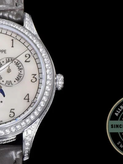 Replica Complications 4948G-010 Patek Philippe ANNUAL CALENDAR, MOON PHASES. 38 mm, White gold - Swiss-Made Clone Watch
