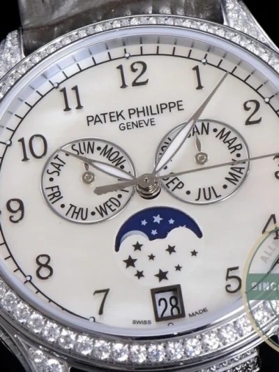 Replica Complications 4948G-010 Patek Philippe ANNUAL CALENDAR, MOON PHASES. 38 mm, White gold - High-Grade Replica Watch