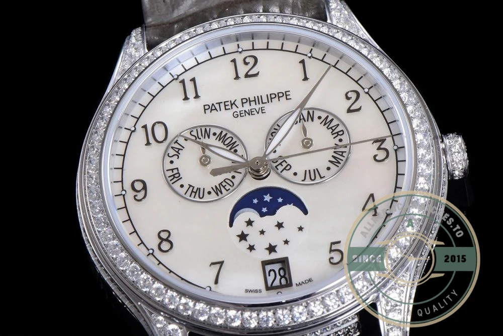 Replica Complications 4948G-010 Patek Philippe ANNUAL CALENDAR, MOON PHASES. 38 mm, White gold - High-Grade Replica Watch