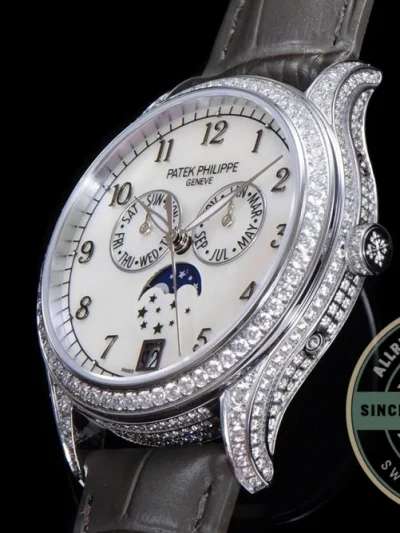 Replica Complications 4948G-010 Patek Philippe ANNUAL CALENDAR, MOON PHASES. 38 mm, White gold - Swiss Movement Replica Watch