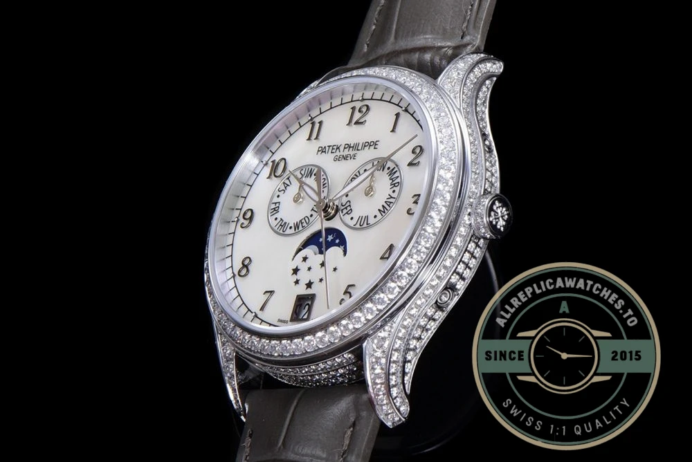 Replica Complications 4948G-010 Patek Philippe ANNUAL CALENDAR, MOON PHASES. 38 mm, White gold - Swiss Movement Replica Watch