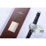 Black leather strap with alligator-pattern scales on the two-tone Patek 5205G-001