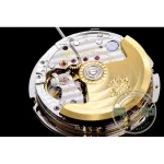 Patek Philippe signature and Geneve under the logo on the silvery center of the 5205G-001 dial