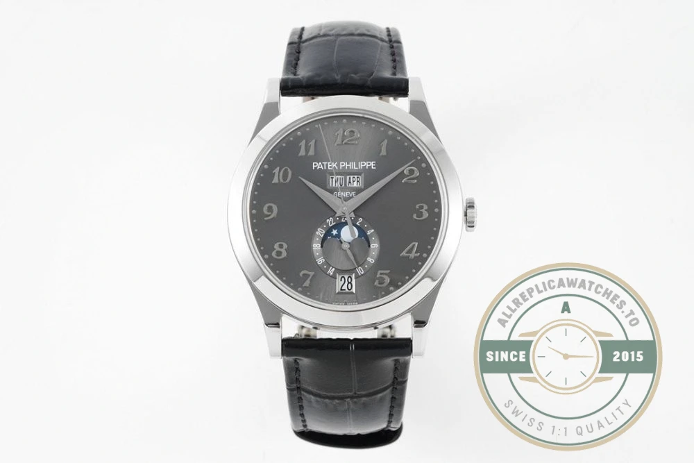 Replica Complications 5396R-012 Patek Philippe ANNUAL CALENDAR, MOON PHASES. 38.5 mm, White Gold, Grey Dial - Premium Super Clone Watch
