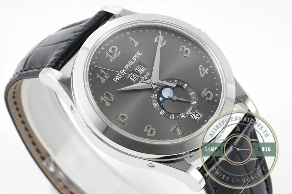 Replica Complications 5396R-012 Patek Philippe ANNUAL CALENDAR, MOON PHASES. 38.5 mm, White Gold, Grey Dial - 1:1 Swiss Replica Watch