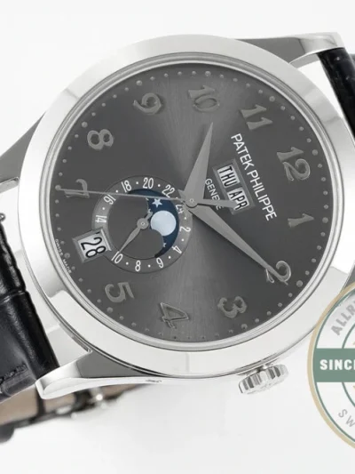 Replica Complications 5396R-012 Patek Philippe ANNUAL CALENDAR, MOON PHASES. 38.5 mm, White Gold, Grey Dial - Budget Luxury Replica Watch