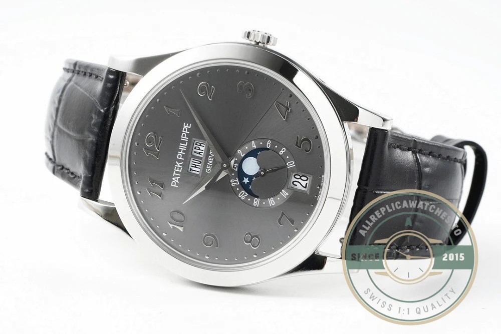 Replica Complications 5396R-012 Patek Philippe ANNUAL CALENDAR, MOON PHASES. 38.5 mm, White Gold, Grey Dial - Top-Tier Swiss Replica Watch