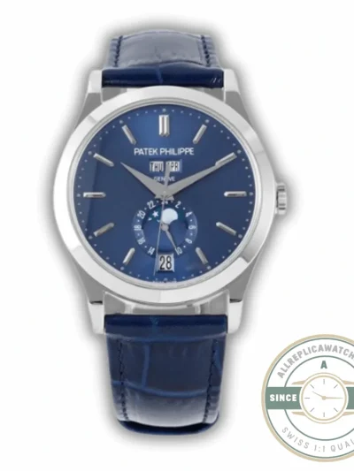 Replica Complications 5396R-015 Patek Philippe ANNUAL CALENDAR, MOON PHASES. 38.5 mm, White Gold, Blue Dial - Budget Luxury Replica Watch