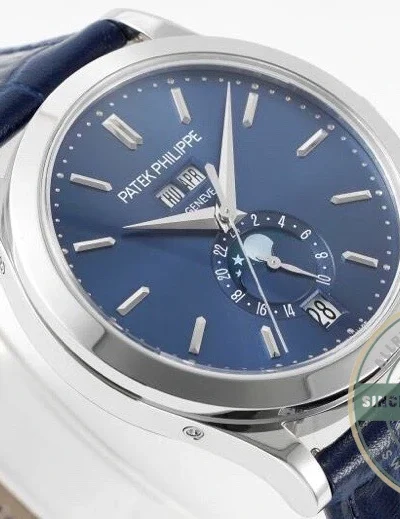 Replica Complications 5396R-015 Patek Philippe ANNUAL CALENDAR, MOON PHASES. 38.5 mm, White Gold, Blue Dial - 1:1 Swiss Replica Watch