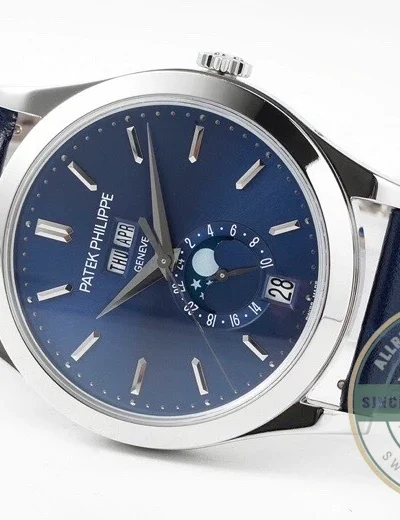 Replica Complications 5396R-015 Patek Philippe ANNUAL CALENDAR, MOON PHASES. 38.5 mm, White Gold, Blue Dial - Best Quality Replica Watch