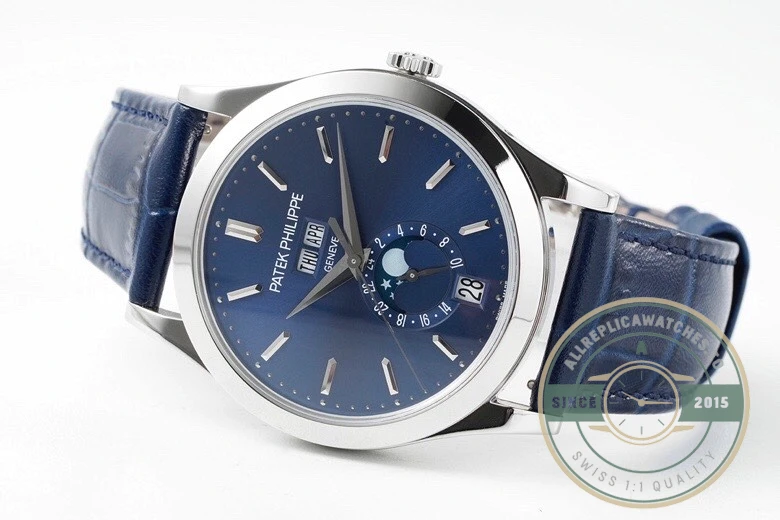 Replica Complications 5396R-015 Patek Philippe ANNUAL CALENDAR, MOON PHASES. 38.5 mm, White Gold, Blue Dial - Best Quality Replica Watch