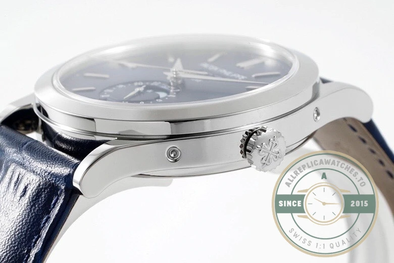 Replica Complications 5396R-015 Patek Philippe ANNUAL CALENDAR, MOON PHASES. 38.5 mm, White Gold, Blue Dial - Swiss-Made Clone Watch