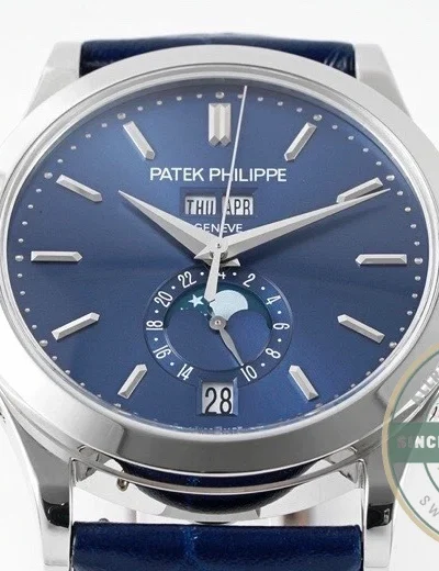 Replica Complications 5396R-015 Patek Philippe ANNUAL CALENDAR, MOON PHASES. 38.5 mm, White Gold, Blue Dial - Affordable Luxury Replica Timepiece