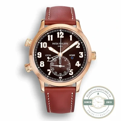 Replica Complications 5524R-001 Patek Philippe CALATRAVA PILOT TRAVEL TIME. 42 mm, Rose Gold - Swiss-Made Clone Watch