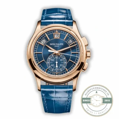 Replica Complications 5905R-001 Patek Philippe Annual Calendar Chronograph 42 mm, Gold Rose, Blue Dial - Swiss-Made Clone Watch