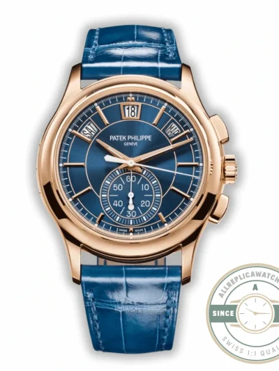 Replica Complications 5905R-001 Patek Philippe Annual Calendar Chronograph 42 mm, Gold Rose, Blue Dial - Swiss-Made Clone Watch