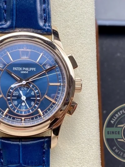 Replica Complications 5905R-001 Patek Philippe Annual Calendar Chronograph 42 mm, Gold Rose, Blue Dial - Top-Tier Swiss Replica Watch