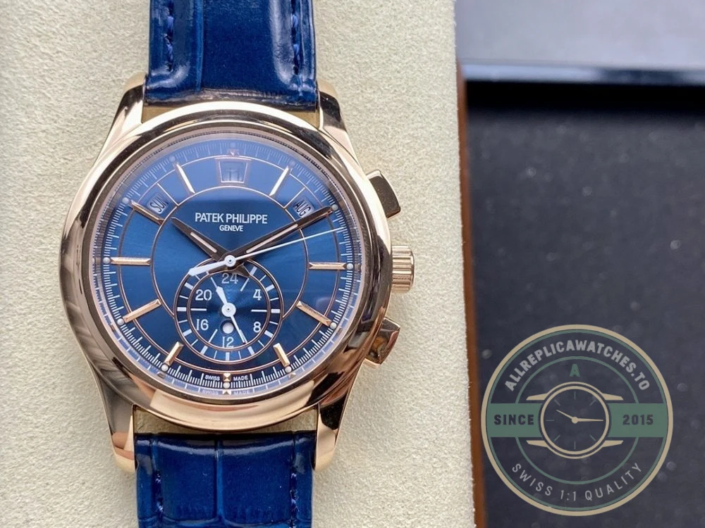 Replica Complications 5905R-001 Patek Philippe Annual Calendar Chronograph 42 mm, Gold Rose, Blue Dial - Top-Tier Swiss Replica Watch