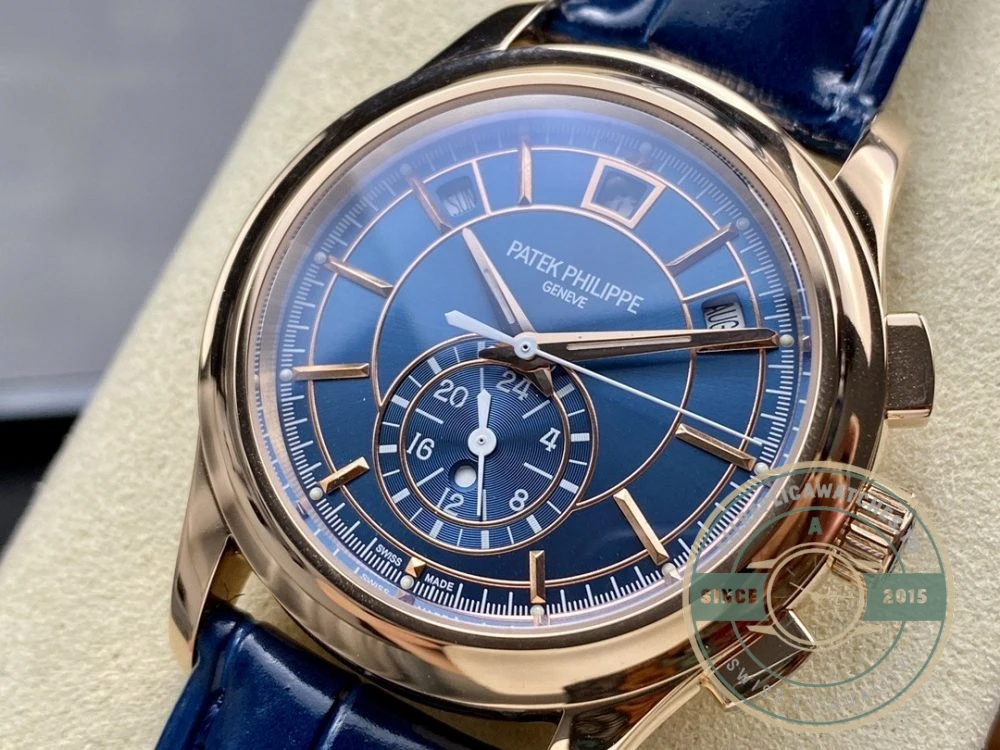 Replica Complications 5905R-001 Patek Philippe Annual Calendar Chronograph 42 mm, Gold Rose, Blue Dial - Luxury Replica Watch
