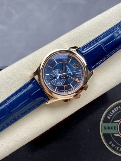 Replica Complications 5905R-001 Patek Philippe Annual Calendar Chronograph 42 mm, Gold Rose, Blue Dial - Budget Luxury Replica Watch