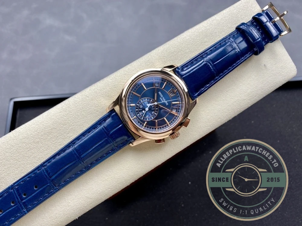Replica Complications 5905R-001 Patek Philippe Annual Calendar Chronograph 42 mm, Gold Rose, Blue Dial - Budget Luxury Replica Watch
