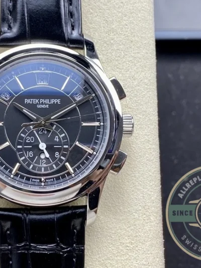 Replica Complications 5905R-005 Patek Philippe Annual Calendar Chronograph 42 mm, White Gold, Black Dial - High-Grade Replica Watch