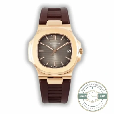 Replica Nautilus 5711-001 Patek Philippe 40 mm, Rose Gold, Grey Dial, Brown Rubber - Affordable Super Clone Watch