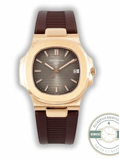 Replica Nautilus 5711-001 Patek Philippe 40 mm, Rose Gold, Grey Dial, Brown Rubber - Affordable Super Clone Watch