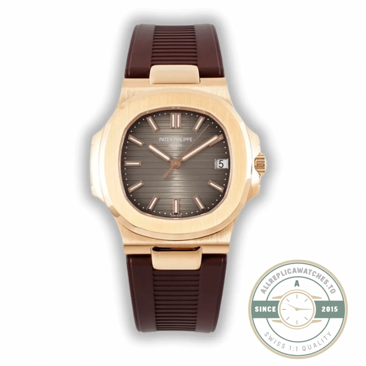 Replica Nautilus 5711-001 Patek Philippe 40 mm, Rose Gold, Grey Dial, Brown Rubber - Affordable Super Clone Watch