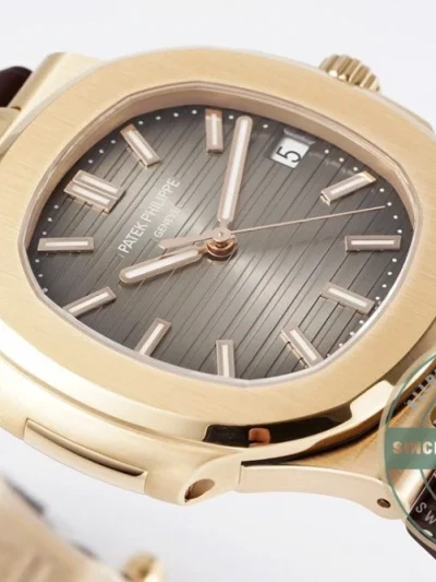 Replica Nautilus 5711-001 Patek Philippe 40 mm, Rose Gold, Grey Dial, Brown Rubber - Luxury Replica Watch