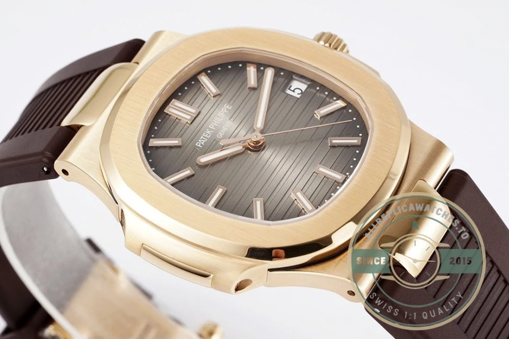 Replica Nautilus 5711-001 Patek Philippe 40 mm, Rose Gold, Grey Dial, Brown Rubber - Luxury Replica Watch