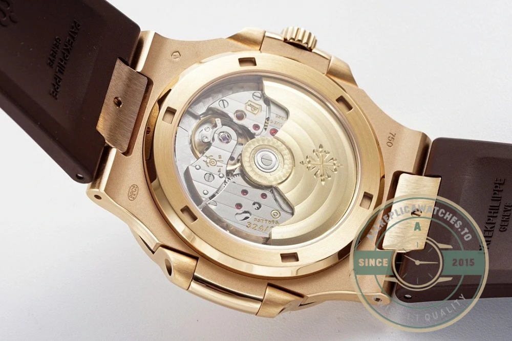 Replica Nautilus 5711-001 Patek Philippe 40 mm, Rose Gold, Grey Dial, Brown Rubber - Budget Luxury Replica Watch