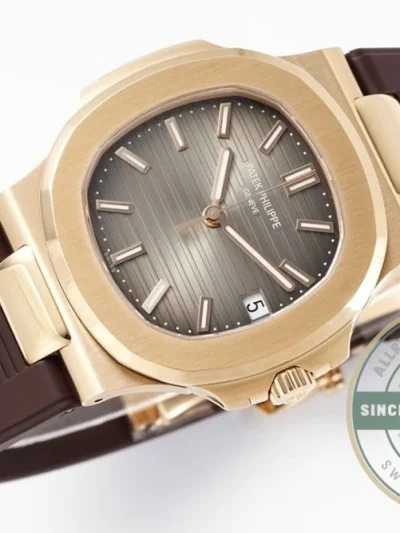 Replica Nautilus 5711-001 Patek Philippe 40 mm, Rose Gold, Grey Dial, Brown Rubber - 1:1 Swiss Replica Watch